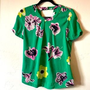 J. Crew Women's Silk Swoop Top Shirt Green Blouse in Punk Floral Size 4